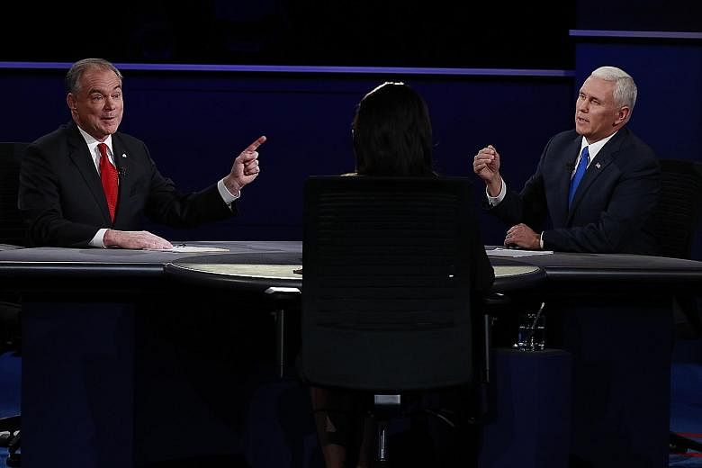 On Tuesday night, Democrat Tim Kaine (left) and Republican Mike Pence often interrupted each other, spoke over one another and embarked on unrelated tangents - forcing the moderator to urge them to let the other speak and also to remind them of the q