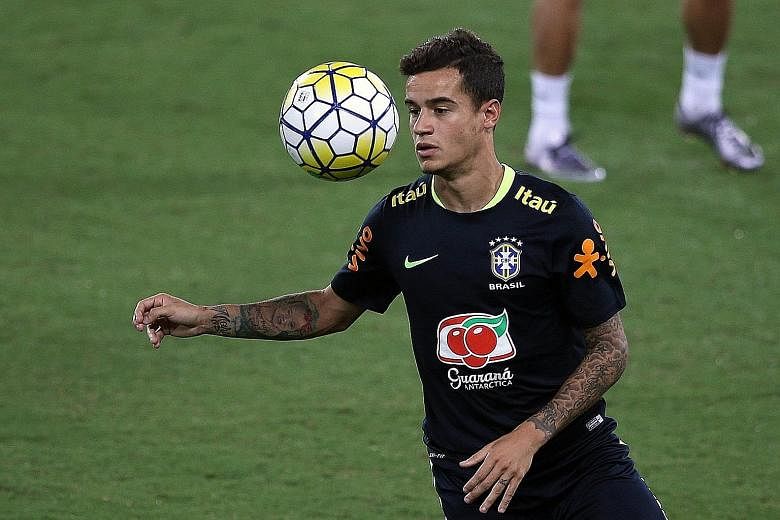 Philippe Coutinho during Brazil's training session in Natal, ahead of their qualifier against Bolivia tonight.