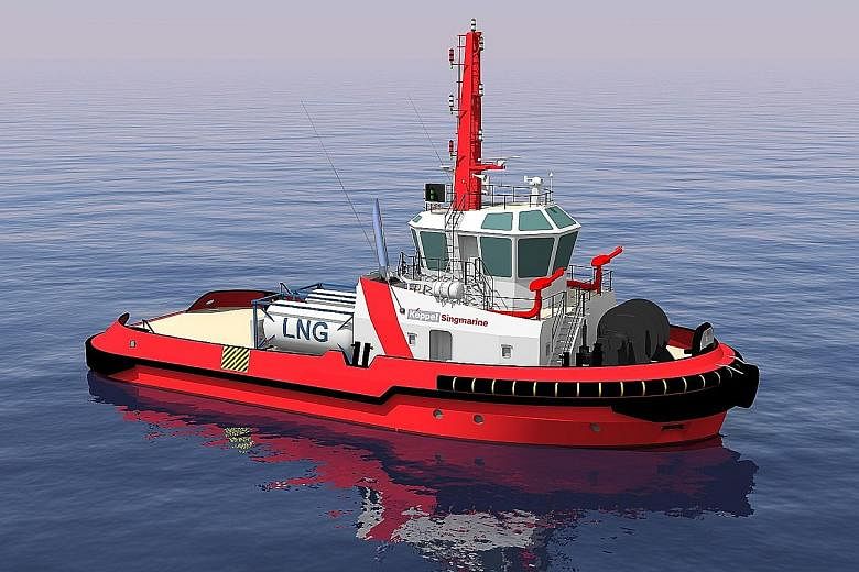 Keppel Offshore & Marine has secured contracts to build its first two dual-fuel diesel LNG harbour tugs using its proprietary design (left). The tugs are expected to be completed in 2018.