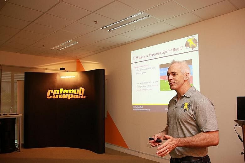 Tim Gabbett speaking at a workshop organised by athlete analytics company Catapult Sports at the Singapore Sports Institute.