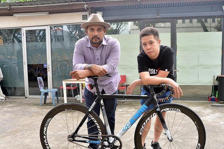 Zulkifli (far left) and Khoo are being helped by the Singapore Cycling Federation in their attempt to revive the HolyCrit bike races, which used to be held at night and involve the use of fixed-gear bicycles that come without brakes.
