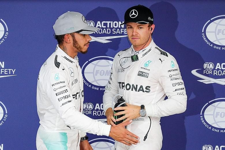 Another top-row lock for Mercedes in the Japanese Grand Prix qualifying, with Nico Rosberg (right) claiming pole position, just 0.013sec faster than team-mate Lewis Hamilton for today's race. Rosberg is 23 points ahead of Hamilton in the drivers' sta