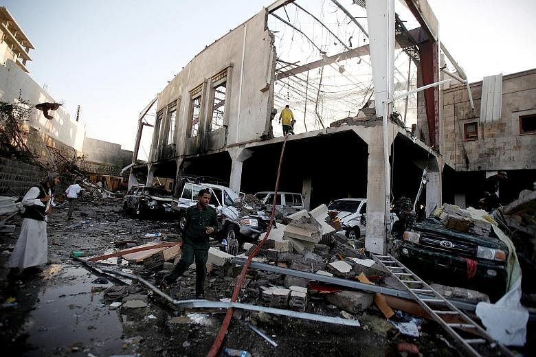 The air strike on a funeral hall in Sanaa was described as a "massacre" by the Houthi rebels and could further strain US-Saudi ties.