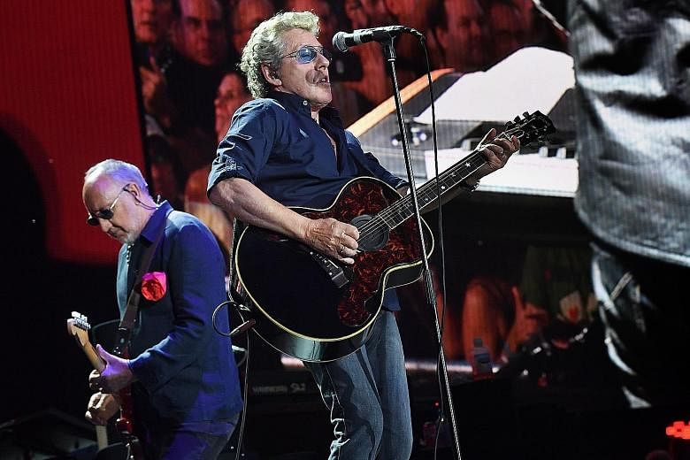 Pete Townshend (left) and Roger Daltrey of The Who performed on the third day of the Desert Trip music festival.