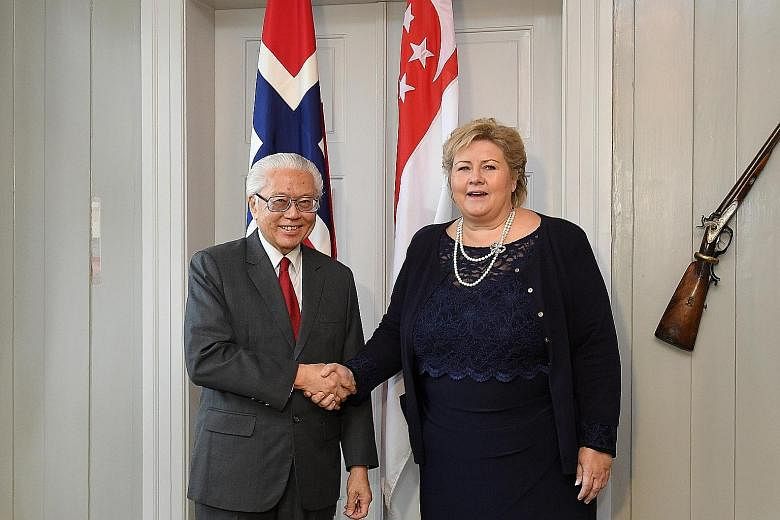 At Arkershus Castle yesterday, Dr Tan highlighted the strong partnership between Norway and Singapore, while Norwegian Prime Minister Erna Solberg spoke of the potential for the two countries to work together.
