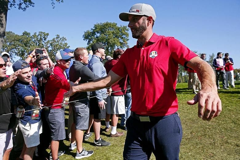 Dustin Johnson capping off a great season at the Ryder Cup, contributing two points in the United States' 17-11 thumping of Europe.