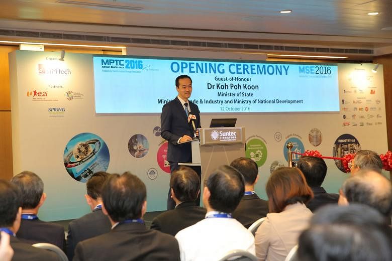 Dr Koh at the opening ceremony of the Manufacturing Solutions Expo. He says that if companies adopt an open and forward-looking mindset to adapt and embrace change, they will be better positioned to seize new growth opportunities. 