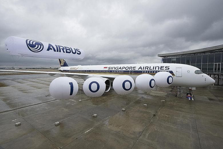 Singapore Airlines' new Airbus A-350 is also the 10,000th aircraft that the European manufacturer has delivered. A special "10,000th Airbus" logo has been included in the plane's livery to mark the occasion.