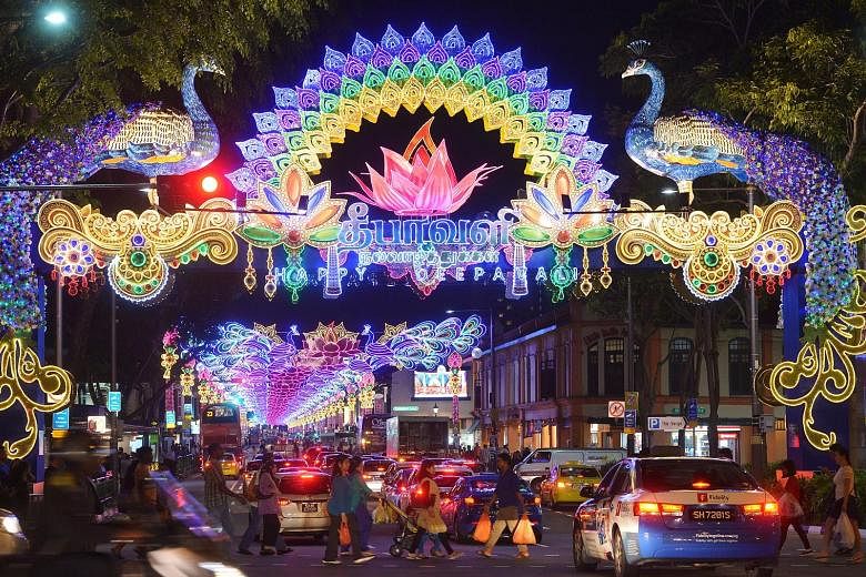 The two 20m-tall peacocks with cascading tails, part of this year's Deepavali light-up, have caused many in the area to whip out their mobile phones to snap pictures. The dazzling light-up, which includes an elephant lantern and lotus- shaped lights,