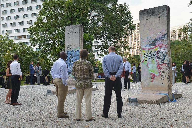 Two panels of historic Berlin Wall on display at NUS' University Town