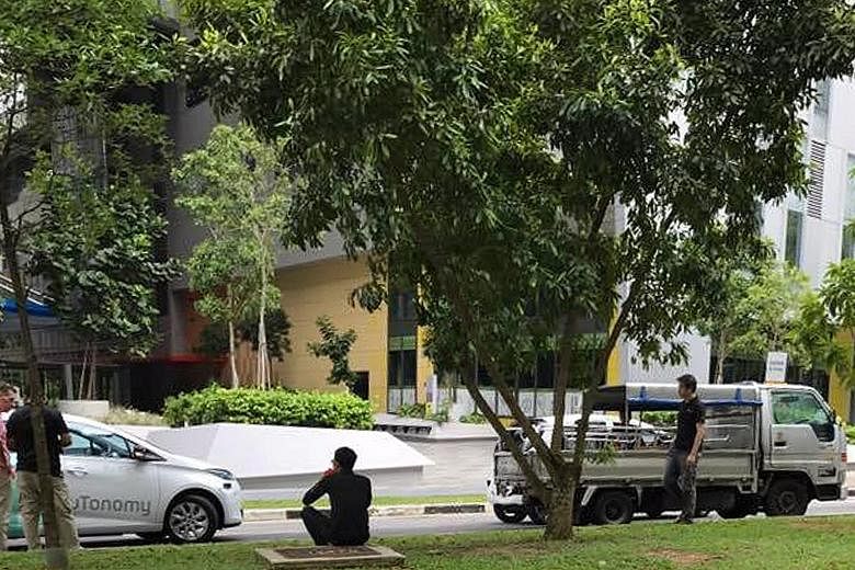 The self-driving car was changing lanes in Biopolis Drive at one-north yesterday when it knocked into the lorry. The car belongs to nuTonomy, which is conducting trials of its autonomous vehicles in the one-north area. The start-up said the car was t