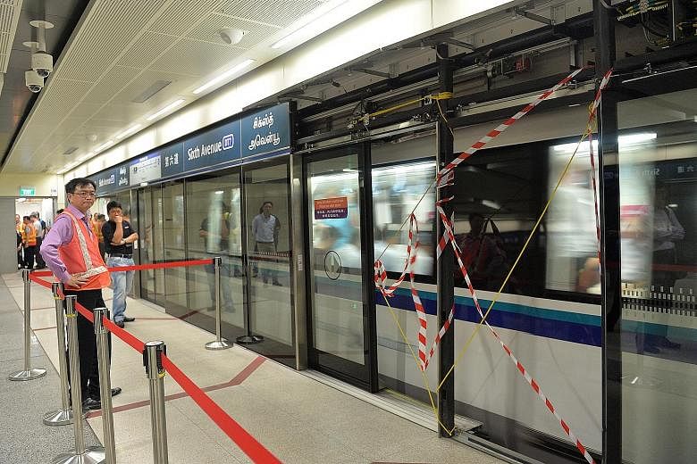 An area at Sixth Avenue MRT station was cordoned off on Oct 4 after a faulty platform door got unhinged, came into contact with a train, and shattered. The LTA and SBST have taken steps to improve the doors' design.