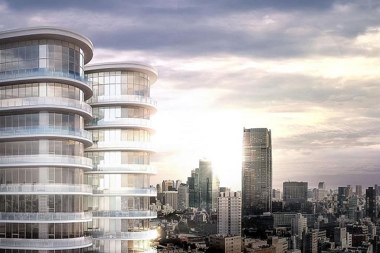 An artist's impression of Park Court Aoyama The Tower housing project (left and above) in Tokyo. Apartment sizes will range from 389 sq ft to 3,789 sq ft, and an initial 55 units will be launched for sale.