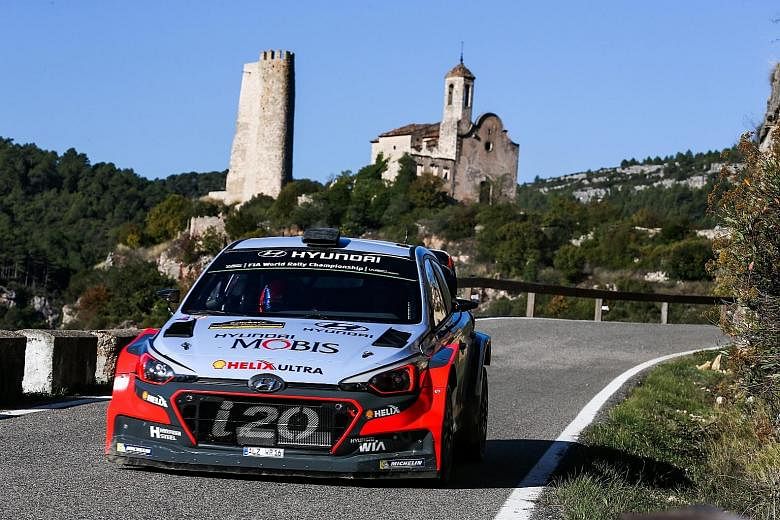 Hyundai driver Thierry Neuville racing at the RallyRACC Catalunya. The Belgian (above) finished third.