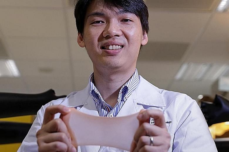 Dr Tee's research focus is on developing electronic skin to use in prosthetic limbs and other biomedical and robotic devices. He has already developed e-skin that is elastic, sensitive to pressure and can self-heal multiple times.