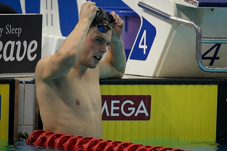 Kyle Chalmers, who won the 100m freestyle gold at the Rio Olympics, finished second to Russia's Vladimir Morozov at the OCBC Aquatic Centre yesterday.