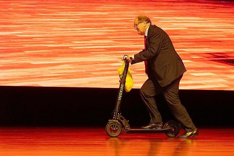 Bucking his parents' expectations meant Prof Andersson had to work extra hard to prove himself in school. Prof Andersson making an unusual stage entrance on an e-scooter at Nanyang Technological University's annual address earlier this year. Prof And