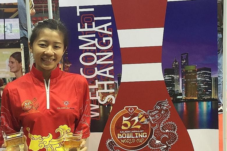 Bernice Lim (above) was beaten 227-204 by Jenny Wegner in the stepladder semi-finals and finished third at the QubicaAMF Bowling World Cup.