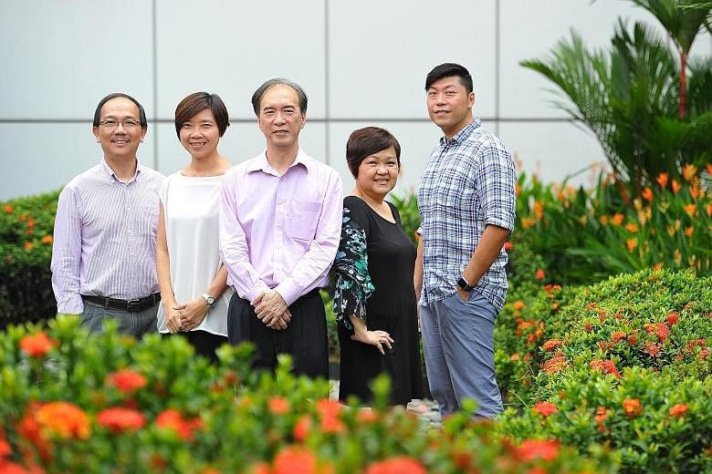 (From left) Mr Lester Ting, Ms Yvonne Chan, Mr Soon Cheok Seng, Ms Doris Tan and Mr Darren Thng are in the Agency for Integrated Care's Senior Management Associate Scheme. Participants undergo a training programme as well as attachment programmes wit