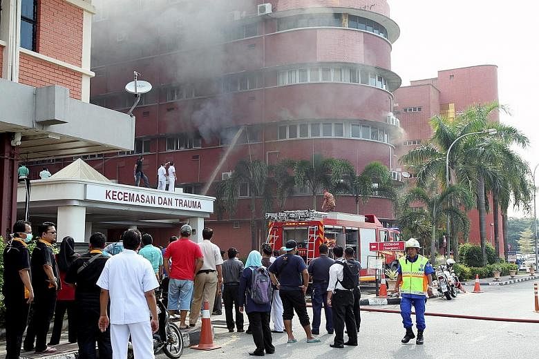 Fire broke out in the intensive care unit of Sultanah Aminah Hospital in Johor Baru yesterday morning, killing six patients who had been trapped in the ward. A seventh patient was rescued but suffered 80 per cent burns. Preliminary investigations poi