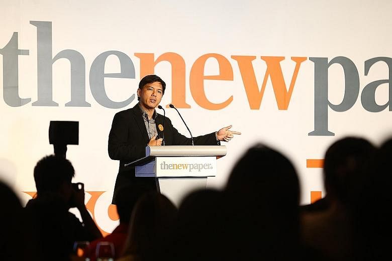 Left: Mr Wee, who currently oversees the coverage of local news at The New Paper, will take over as its new editor on Dec 1. Far left: At the TNP trade launch yesterday, the new look of the paper was unveiled. The launch on Dec 1 will also include a 