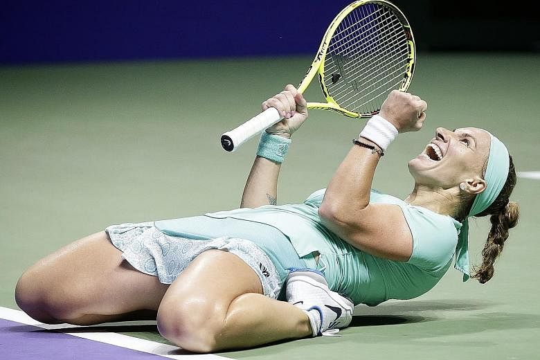 Svetlana Kuznetsova celebrates after defeating Karolina Pliskova 3-6, 6-2, 7-6 (8-6) yesterday. She said the impetus for her dramatic win came from her heart, adding: "I've not been at my best my past few years. Something changed this year and I'm ju