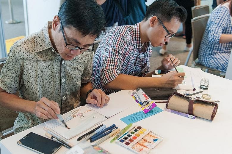 The inaugural Illustration Arts Fest showcases work from amateur hobbyists such as Ho Wai Hong (far left) and professional illustrators such as Darel Seow (left).