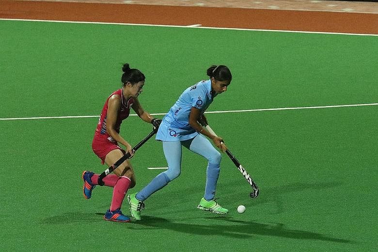The 4th Women's Asian Champions Trophy got under way yesterday at the Sengkang Hockey Stadium. Holders Japan were held to a 2-2 draw by India (above), while world No. 9 South Korea beat Malaysia 5-2. The five-team tournament continues today with Sout