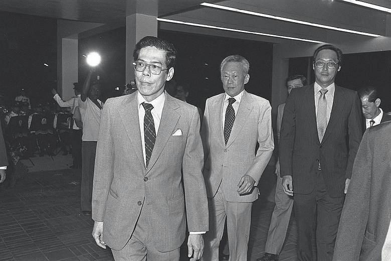 Dr Kwa with then Prime Minister Lee Kuan Yew and Health Minister Goh Chok Tong at the opening of the redeveloped SGH in 1981. Dr Kwa became its medical superintendent in 1972, and led the efforts to rebuild it.