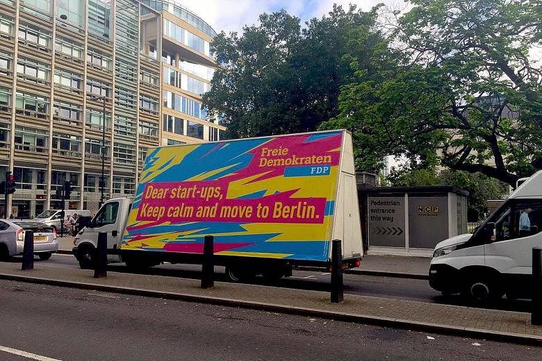 The German Free Democrats (FDP) sent a truck around London in July with a message addressed to start-up businesses encouraging them to move to Berlin after the Brexit referendum.