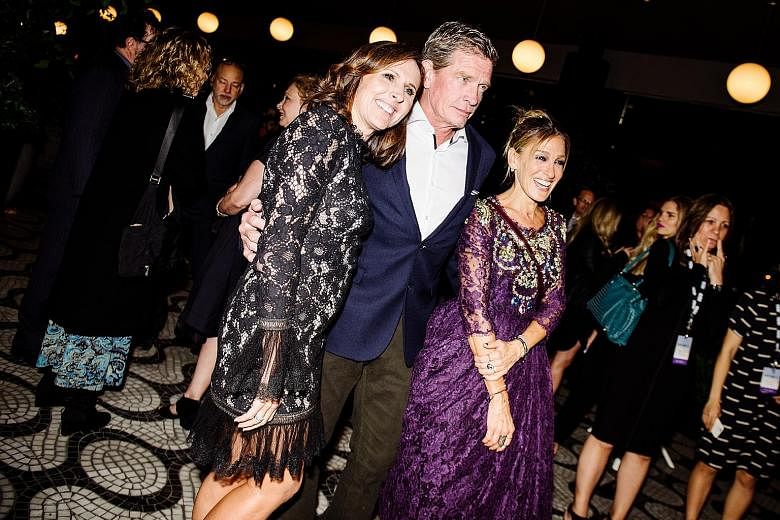 Actors (from left) Molly Shannon, Thomas Haden Church and Sarah Jessica Parker at HBO's Divorce after-party in New York. Despite AT&T buying Time Warner, the telecom giant says it will not interfere with media properties such as HBO.