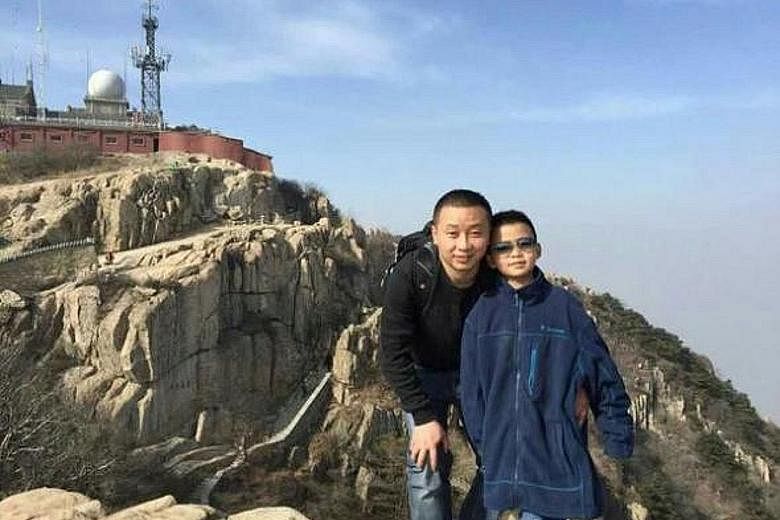 Top: Cao Yinpeng with his father, Mr Cao Lei, a clerk from Xuzhou. Above: Eight-year-old Cao Yinpeng stopped attending school and put on 10kg in two months in order to meet the minimum weight requirement for donating blood marrow to his leukaemia-str