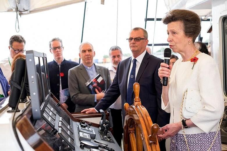 Princess Anne at the reception on board the Royal Albatross yacht at Jurong Port yesterday.