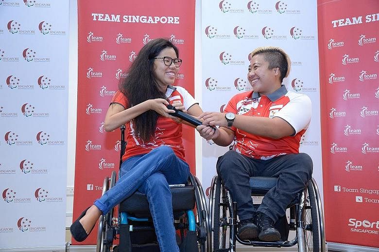 Swimmers Yip Pin Xiu (far left) and Theresa Goh at a press conference in September. The duo produced Singapore's best performance at the Paralympics. Yip won two gold medals and set two world records in Rio, while Goh won a bronze medal.