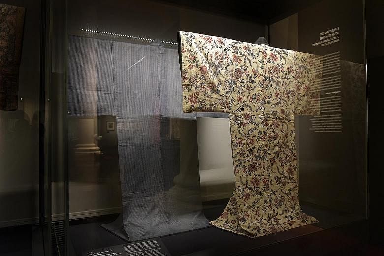A Japanese robe made from Indian chintz, a type of cotton dyed with floral patterns, at the exhibition Port Cities: Multicultural Emporiums Of Asia, 1500-1900.