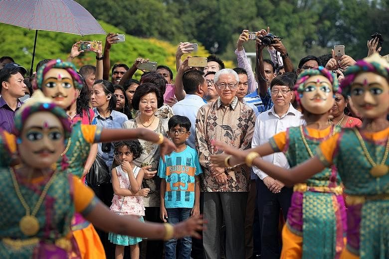 President Tan and Mrs Mary Tan at the Istana Open House for Deepavali on Oct 29. Dr Tan said a vital dimension of his role has been working with the different ethnic groups that make up Singapore's multiracial society.