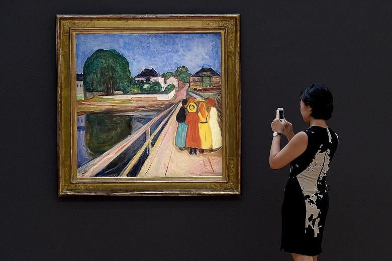 Edvard Munch's The Girls On The Bridge on display during the media preview last Friday for Sotheby's New York evening auctions of Impressionist & Modern Art and Contemporary Art.