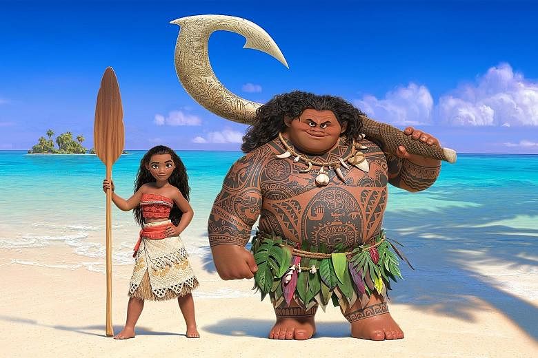 Moana (voiced by Auli'i Cravalho) befriends demigod Maui (above) on her journey of self-discovery.