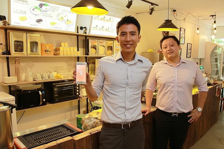 Mr Tan Jun Yuan (left) and Mr Lim Ting Hong co-founded 11th Hour, a mobile app that helps food establishments to cut wastage by allowing them to dangle discounts in real time. Cafe and bakery owners say they like the tool because it does two things f