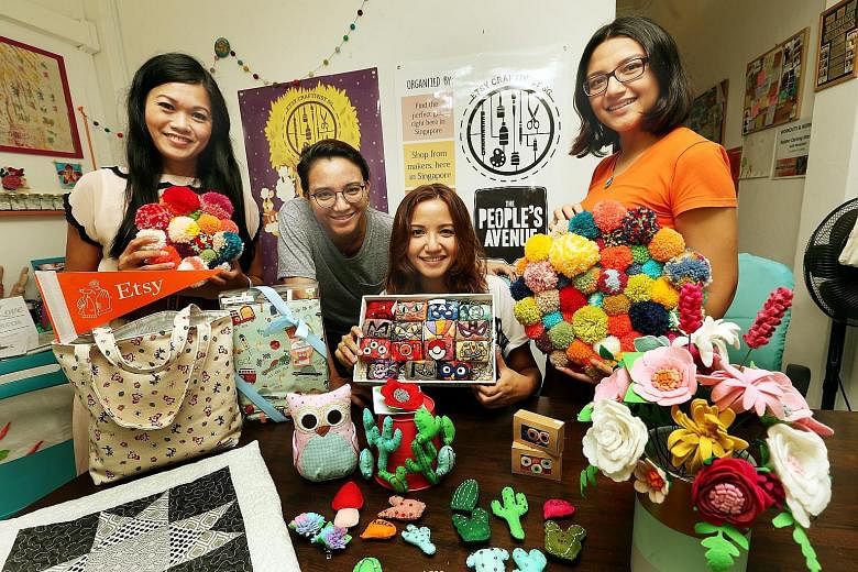 Singapore crafters (from far left) Vivien Tan, Salehah Zailani, Salinah Zailani and Siti Nuraisah Zailani are part of Etsy Craftivist SG, which is organising the Singapore edition of the Etsy Made Local market.