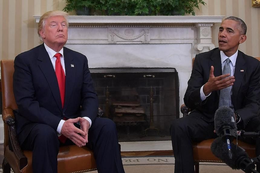 The meeting between the incoming and outgoing presidents of the United States was "excellent", said President Barack Obama. But faced with a room full of journalists in the Oval Office after their 90-minute closed-door discussion, the two men seemed 