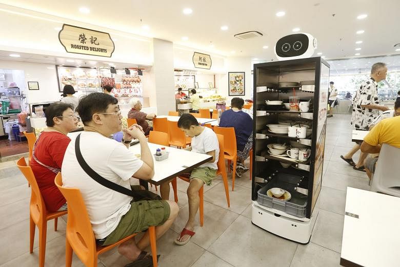 Koufu piloted three Smart Tray Return Robots at its foodcourt in Punggol Plaza. The robots have sensors that help them to navigate around tables and encourage patrons to return their trays. The food centre operator was one of 10 companies honoured at the 