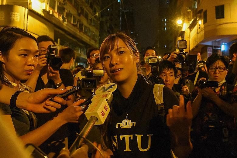 Ms Yau Wai Ching urging those who gathered in Hong Kong last week to protest against Beijing's intention to interpret the Basic Law to leave the area, as she was worried about their safety.