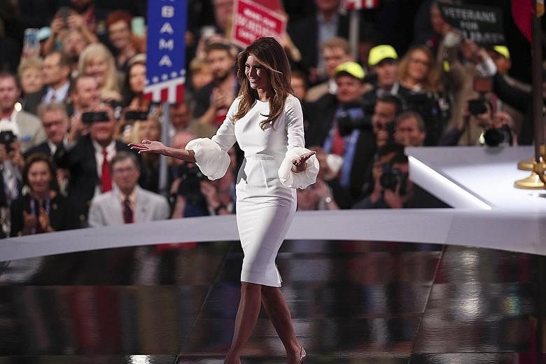 Mrs Melania Trump at the Republican National Convention in Ohio in a Roksanda Ilincic outfit she picked from Net-a-porter’s bridal range. Though she drew controversy after similarities were noted between her speech and that of Mrs Michelle Obama’s address
