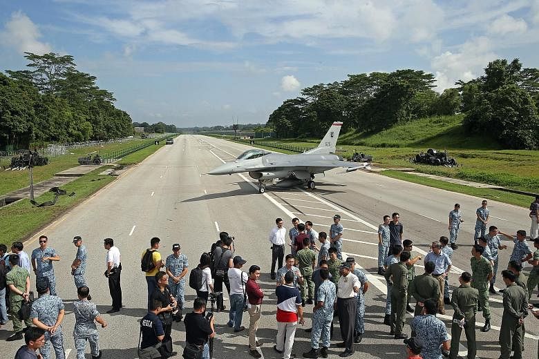 The roar of fighter planes barrelling down Lim Chu Kang Road broke the silence yesterday morning as the Republic of Singapore Air Force (RSAF) demonstrated its capabilities during Exercise Torrent. The exercise saw the 2.5km stretch turned from a roa