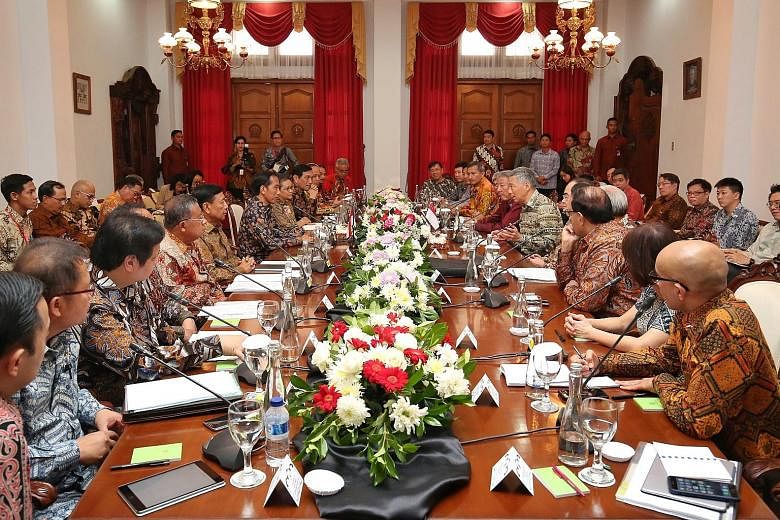 PM Lee and President Joko and their respective delegations at Wisma Perdamaian in Semarang, Indonesia yesterday. Both leaders also announced that Singapore and Indonesia will celebrate the 50th anniversary of diplomatic relations next year.