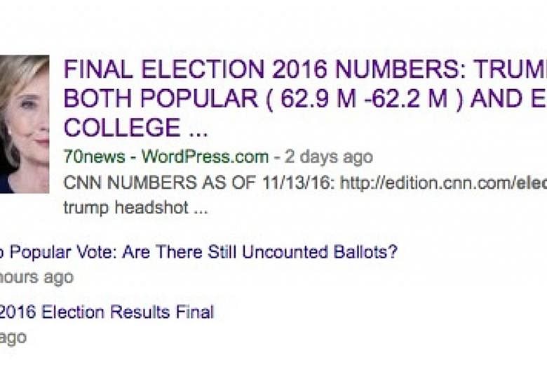 Earlier this week, Google's top news link for "final election results" of the US election went to a fake news site with false numbers.