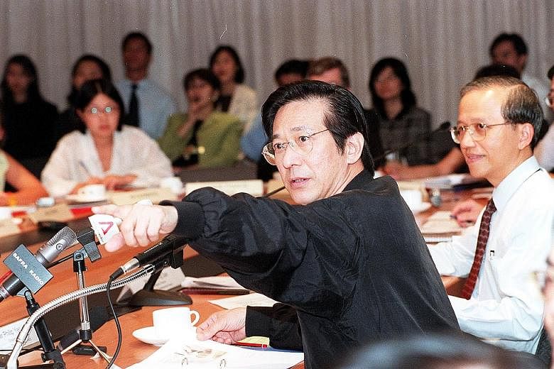 Mr Philip Yeo at a press conference in 2000. Mr Yeo travelled extensively across the world, sold Singapore like "a pimp" (in his own words) to multinational corporations and worked tirelessly to find jobs for Singaporeans.