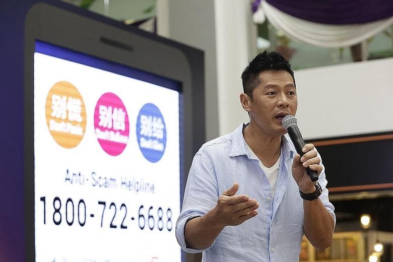 Actor Li Nanxing at the launch of the Anti-Scam Helpline. He will star in a TV commercial that highlights three common scams in Singapore: Impersonation scams, Internet love scams and credit-for-sex scams