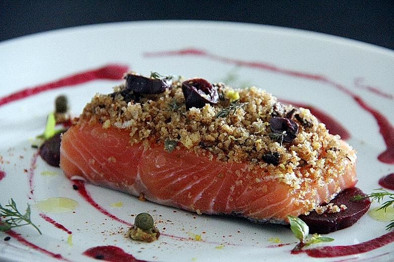 Learn to cook Mediterranean dishes such as baked salmon fillet with lemon almond crust and beetroot (above) at a workshop, watch Italian film The Feast (2007) and learn about the history of wine with Dr Michele Agostini.